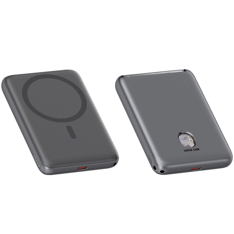 Green Lion Vetra 5000mAh Power Bank with USB-C to USB-C Cable Strap, 20W Power Delivery, Fast Charge Support, MagSafe Compatible, Multiple Protection - Gray