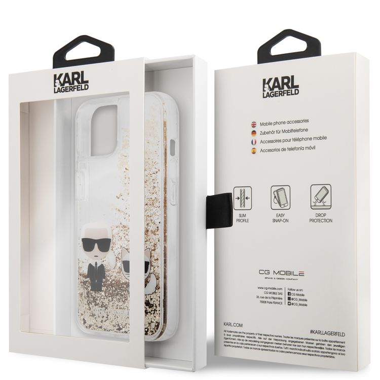 CG MOBILE Karl Lagerfeld Liquid Glitter Case Karl And Choupette Head Compatible for iPhone 13 Mini (5.4") Easy Access to All Ports, Scratch Resistant, Drop Protection Back Cover