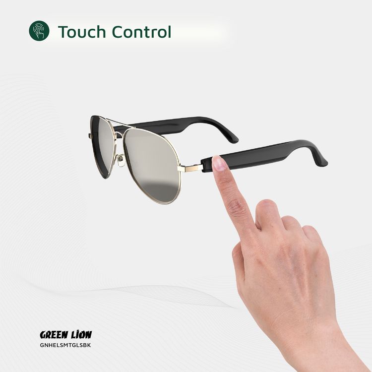 Green Lion Helsinki Smart Glasses with Touch Control, UV400 Protection, Built-in Microphone, Remote Camera & Voice Assistant, Polarized Anti-Blue Lenses, Up to 5 Hours Play Time, 1.5-Hour Magnetic Charging Time, 10m Transmission Distance - Black