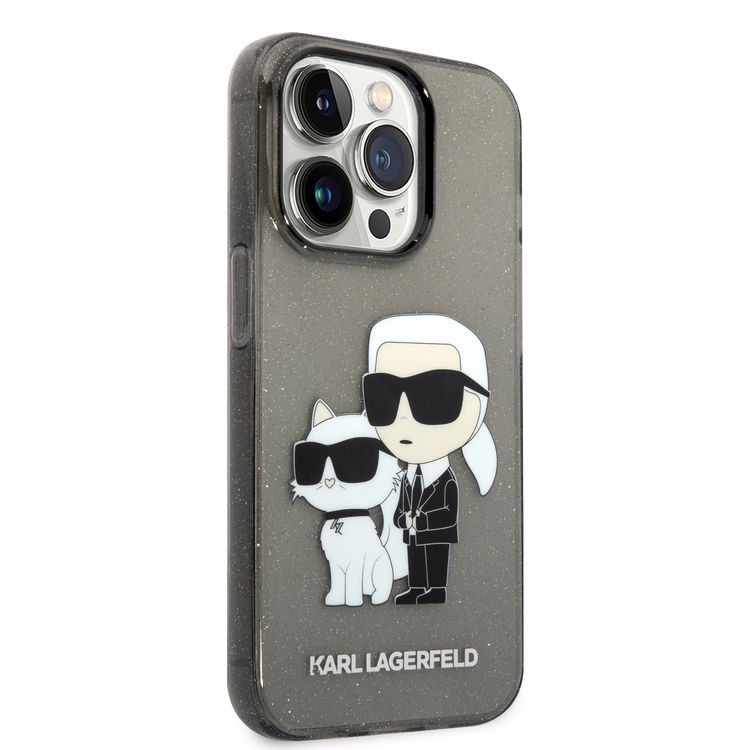 Karl Lagerfeld iPhone 15 Series IML Glitter NFT Karl & Choupette Hard Case  - Black - iPhone 15 Pro Max