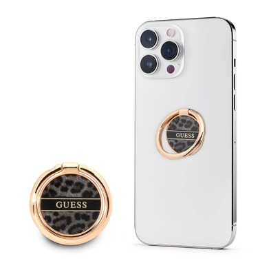 Guess Metal Ring Stand 4G, Compatible with All Smartphone - Leopard Black