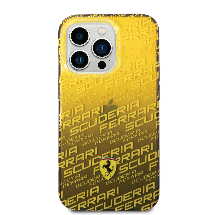 Ferrari Gradient PC/TPU Case with Allover Scuderia & Dyed Bumper iPhone 14 Pro Compatibility - Yellow