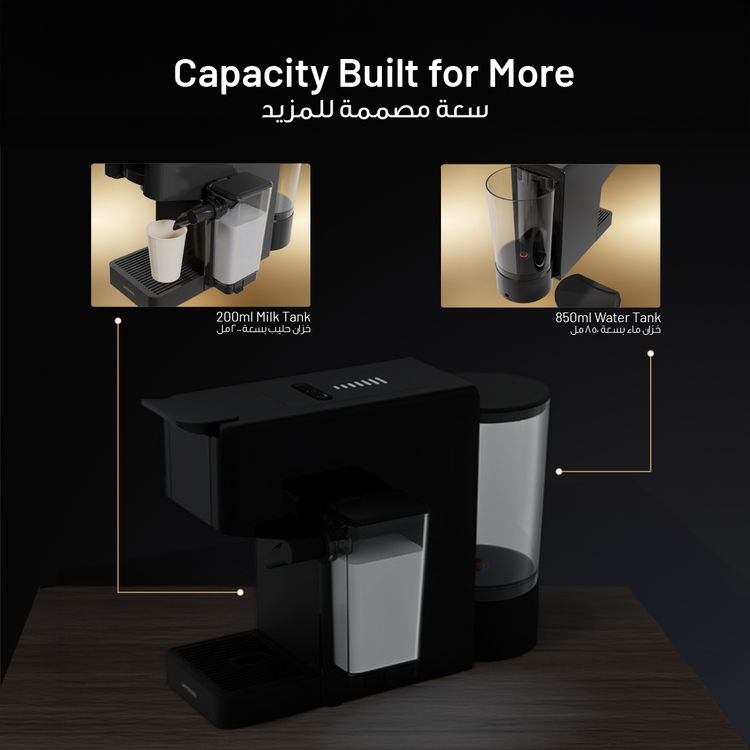 LePresso Crema Pro Multi-Capsule Coffee Machine with Double Boiler, Milk Frothing System, Capsule Holder, Ground Coffee Holder, 200mL Milk Tank Capacity, 850mL  Water Tank Capacity, 3-Pin UK Plug Power, Automatic Shutdown - Black