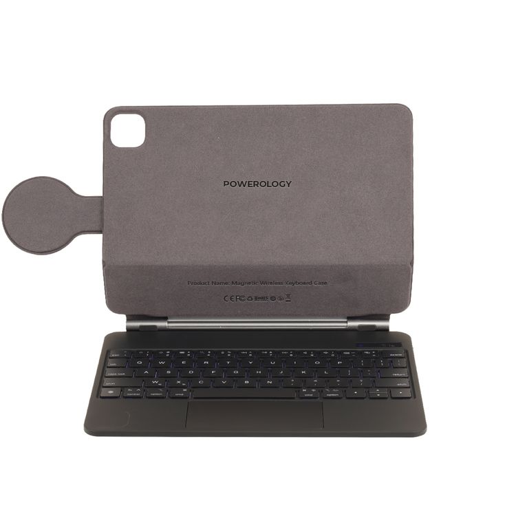 Powerology Dynaboard Wireless Keyboard Case for iPad Pro 11" (M4), MagSafe Phone Holder, Touch Pad, Multimedia Keys, 500mAh Battery Capacity, 8 Days Working Time, 2.5 Hours Charging Time, Easy Pencil Access, Bluetooth Version 5.1, 10m Transmission Range, Snap-On Attachment - Black