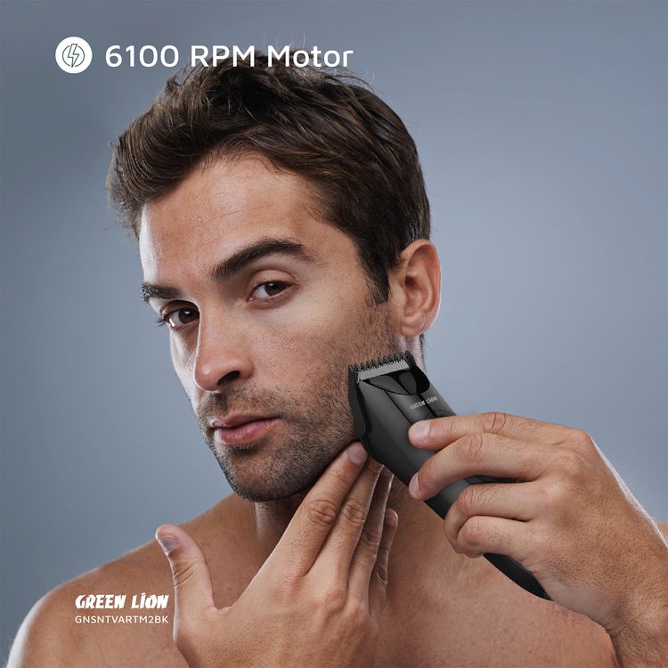 Green Lion Sensetive Area Trimmer 2 with LED Status Indicators, Storage Base, Type-C Charging, 2 Guide Combs, Digital Display, Spot Light, Corded & Cordless - Black