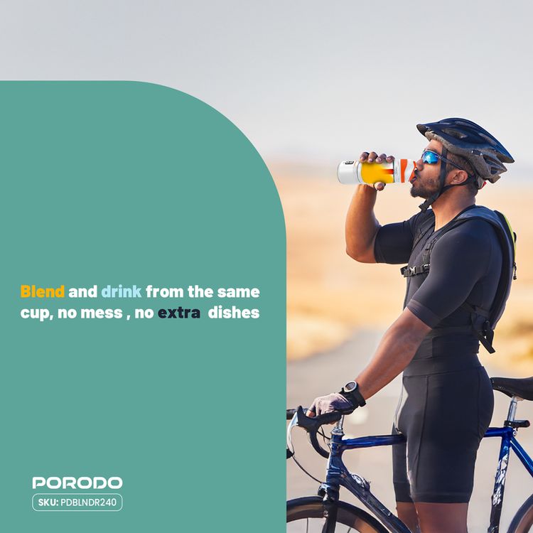 Porodo Lifestyle Nutrimix Dual-Spin Blender with 700mL Jar Capacity, Tritan Jar Material, 304 Stainless Steel Blade Material, 3× 2000mAh Battery Capacity, 3 Hours Charging Time, 30 Seconds Per Cycle Single Working Time, Safety Blade Cover - Black