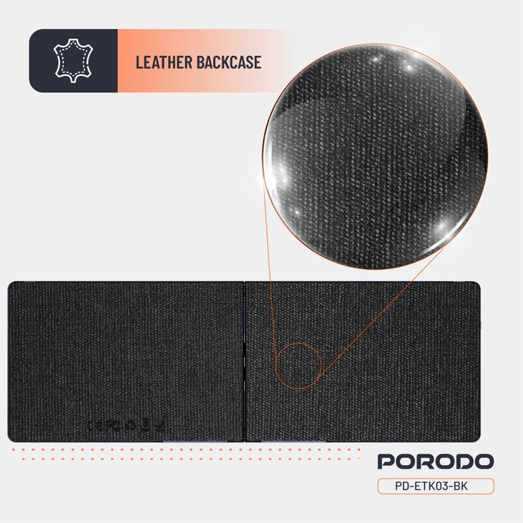 Porodo Crystal Shell Wireless Keyboard, Transparent, Bluetooth Connection, Foldable, 65 Keys + Arabic Layout, 80mAh Lithium Battery, Scissor Key Switches, Compatible with Windows, iOS, Android, Mac - Black