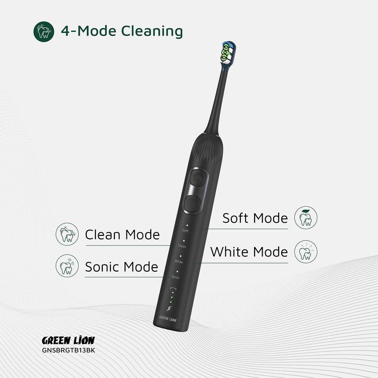 Green Lion Smart Brush 60° Ultrawide with Multifunctional Servo Motor, 2 Minutes Smart Timing, Up to 80 Uses Possible Per Each Charge, Soft Silicone Support, Travel Case Included, 60° Rotation, 30 Seconds Vibration Reminder - Black