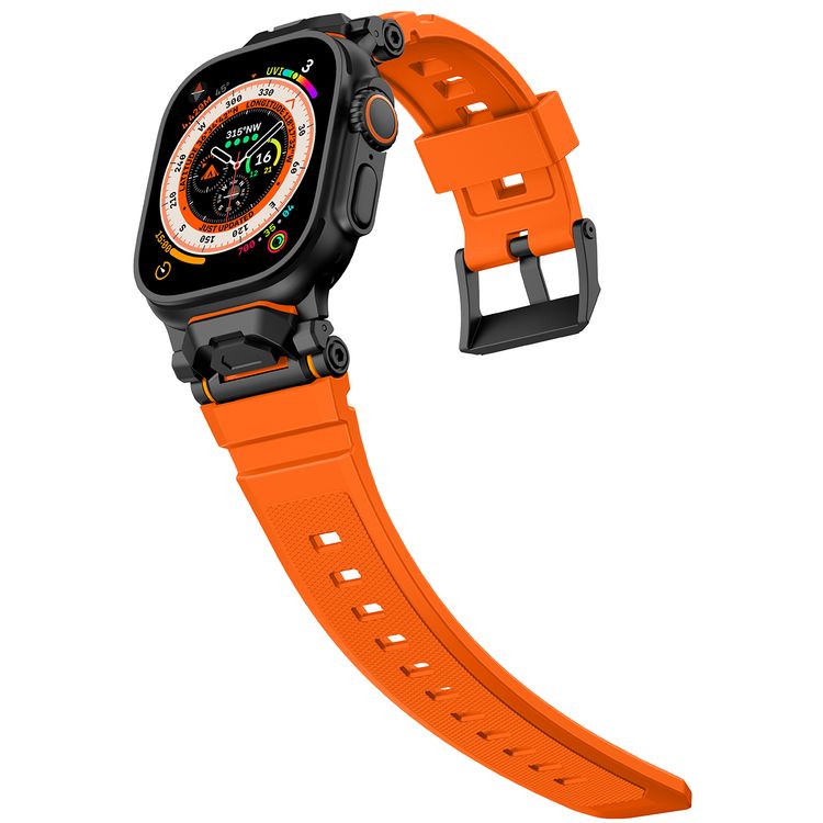 Levelo Nico Watch Strap for Apple Watch 49/46mm with Metal Buckle Closure, Compatible with SE Series 9, 8, 7, 6, 5, Silicone & Stainless Steel Finish, Lightweight & Flexible Fit, Sweat-Resistant & Water-Resistant, Hypoallergenic Material, Extended Band Interaction - Sunset Orange