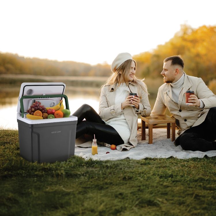 Green Lion Highway Electric Heating & Cooling Fridge, 25L Capacity, LED Display, Dual Storage, AC & DC Compatible, Thermoelectric Cooling Method, Up to 50-55°C Heating Performance, Easy-to-Clean Design - Black