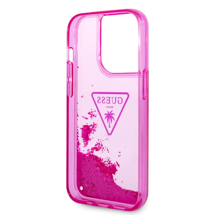 Guess Liquid Glitter Case With Translucent Triangle Logo - iPhone 14 Pro Max - Pink