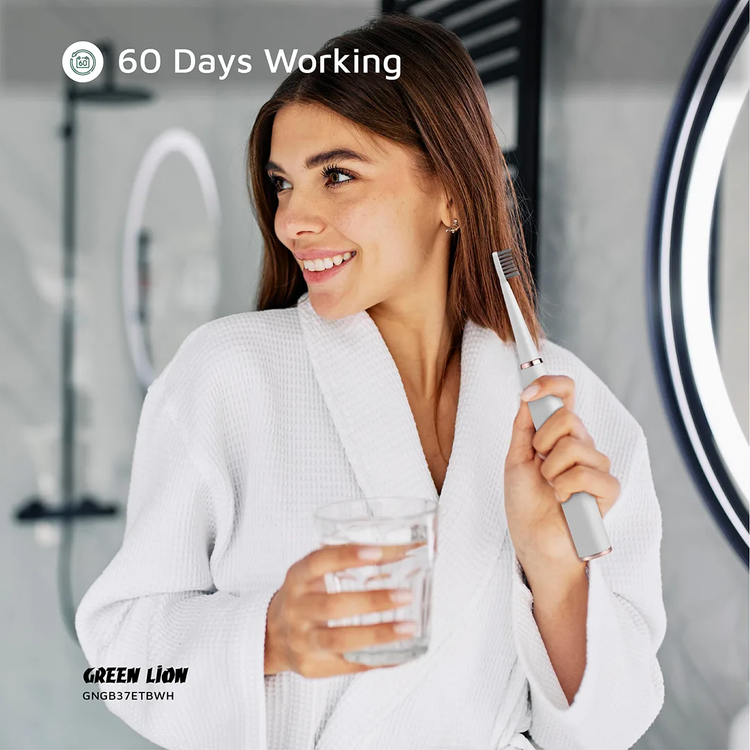 Green Lion GB-37 Electric Toothbrush with 5 Cleaning Modes, 60 Days Working Time, Waterproof, Ergonomic Design, 500mAh Battery Capacity, LED Indicator - White