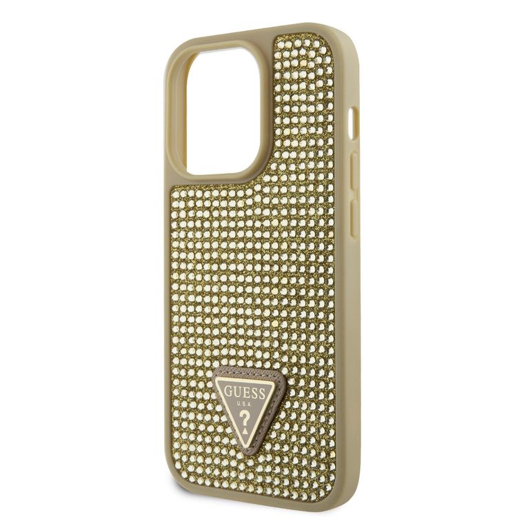 Guess Rhinestone Case with Triangle Logo  - Gold - iPhone 15 Pro Max