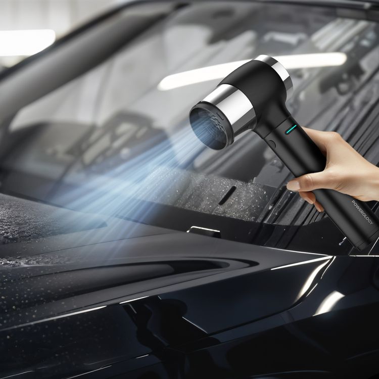 Powerology Turbo Fan Blower with High Thrust, 60m/s Wind Speed, 80 Minutes Working Time, 4 Speed Levels, 50000RPM Motor Speed, 4000mAh Battery Capacity, 750W Motor Power, Cordless & Portable, LED Indicator, 11-Blade Design - Black