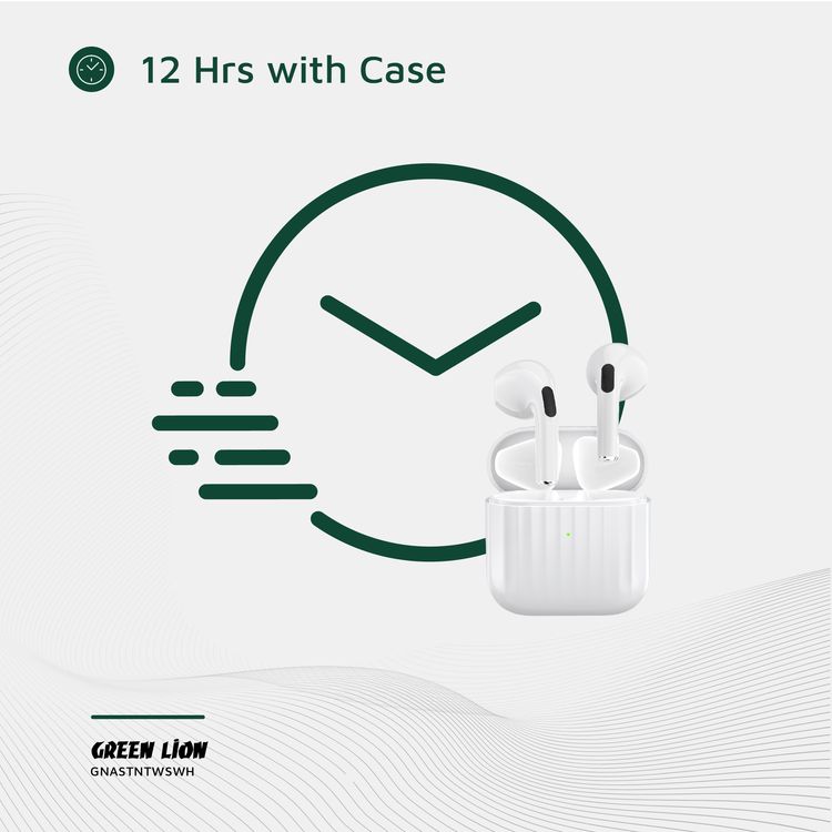 Green Lion Austin True Wireless Earbuds with Built-in Microphone, HiFi Sound, Dual-Mic, Touch Control, Voice Assistant, Type-C Charging, 3 Hours Playtime - White