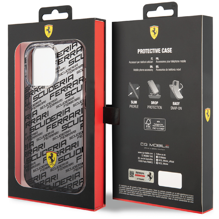 Ferrari Gradient PC/TPU Case with Allover Scuderia & Dyed Bumper iPhone 14 Compatibility - Black