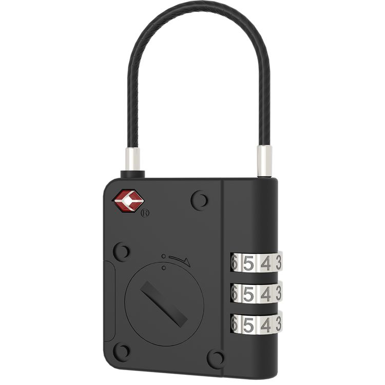  Levelo TabiLock TSA Approved Smart Luggage Lock, 120 Days Working Time, Replaceable Lithium Coin Battery, 3-Digit Combination Lock, Anti-Theft System, Steel Cable with Aluminum Alloy Finish - Black