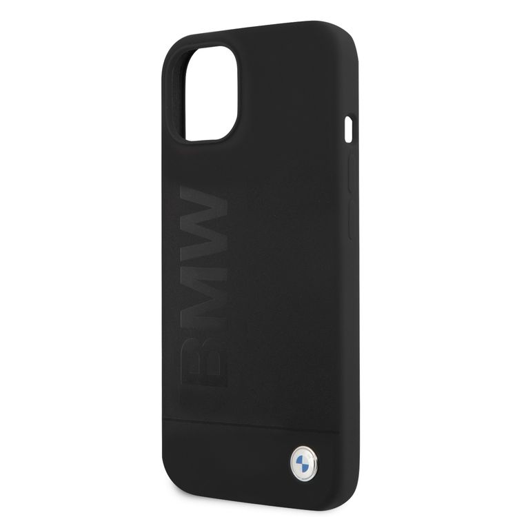 CG MOBILE BMW Liquid Silicone Case Tone On Tone Metal Logo Compatible for iPhone 13 (6.1") Easy Access to All Ports, Anti-Scratch - Black