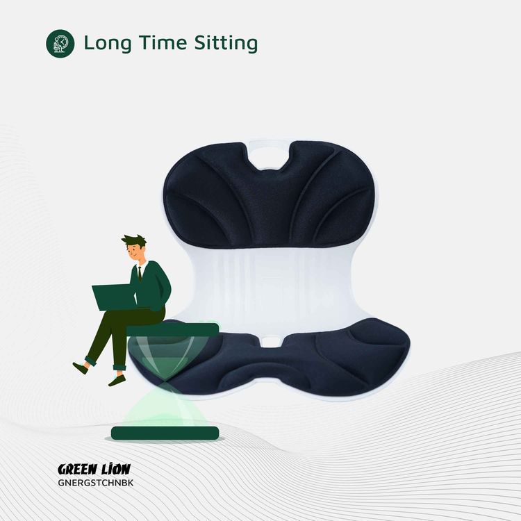 Green Lion Ergo Seat Cushion with PP, PU & Fabric Material, 150kg Max Load Capacity, Posture Correction, Lumbar Support, Elastic Backrest, Breathable Fabric, Comfortable Cushioning - Black