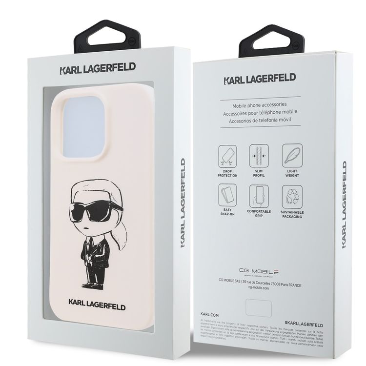 Karl Lagerfeld TPU Silicone Hard Case with ikonik Graffiti Logo for iPhone 16 Pro Max, Durable Material, Comfortable and Secure Grip, Lightweight and Slim - White