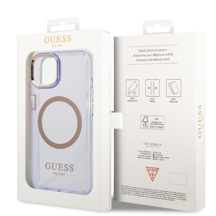 Guess Magsafe Case With Translucent Gold Outline - iPhone 14 - Purple