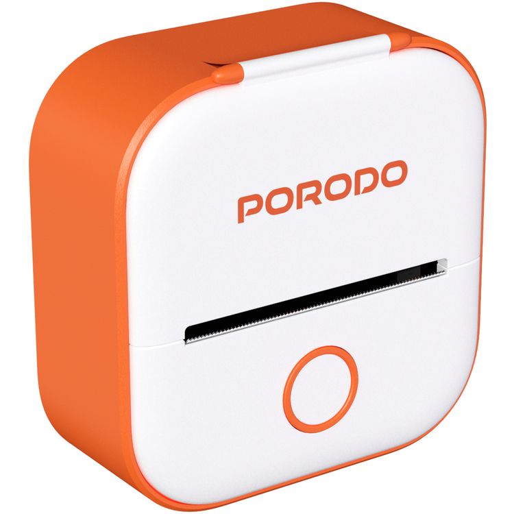 Porodo Lifestyle Pocket HD Thermal Printer with 1000mAh Battery Capacity, 1.5 Hours Working Time, 2.5 Hours Charging Time, Type-C Charging Port, Inkless Printing, 50 mm Label Width, High Definition - Orange / White