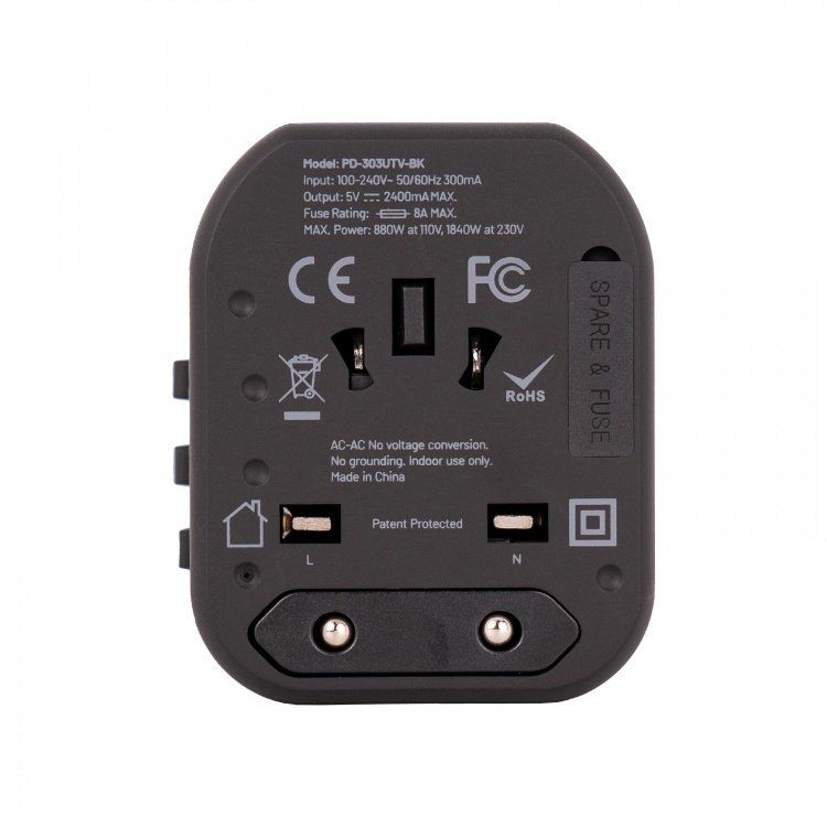 Porodo Dual USB Port Universal Travel Adapter 2.4A - Black 