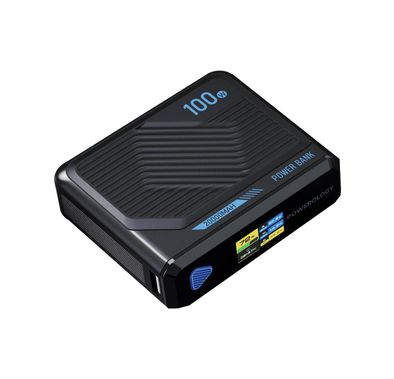 Powerology Ultra Mini 20000mAh Power Bank with Simultaneous Charging, Power Info Display, 100W Power Delivery, 15W Wireless Charging - Black
