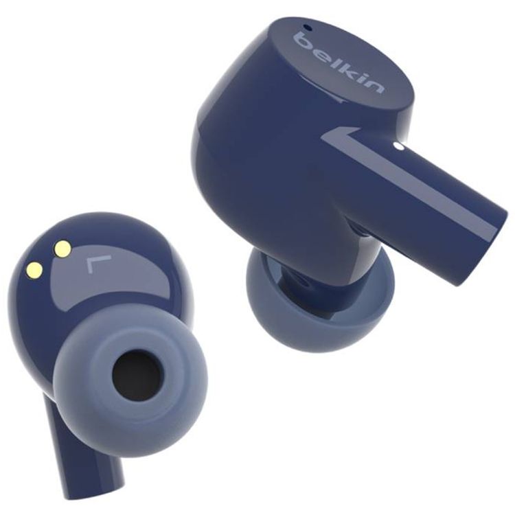 سماعات Belkin Soundform Rise اللاسلكية الحقيقية مع أحجام متعددة لرؤوس الأذن، صوت ستيريو غني، اقتران تلقائي، حقيبة شحن مدمجة وقابلة للتنقل، متوافقة مع المساعدات الصوتية، مقاس السائق 6 ملم - أزرق