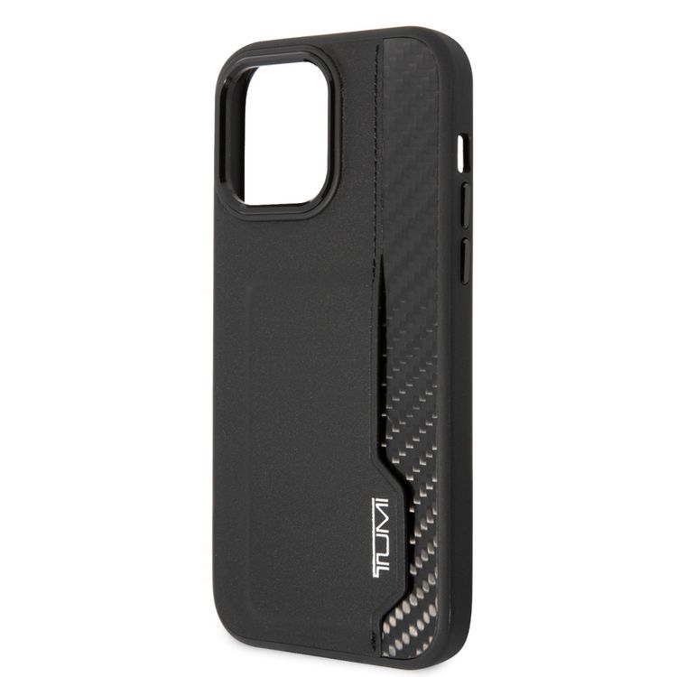 Tumi HC Leather & Shiny Carbon Fiber Case with Vertical Card Slot iPhone 14 Pro - Black