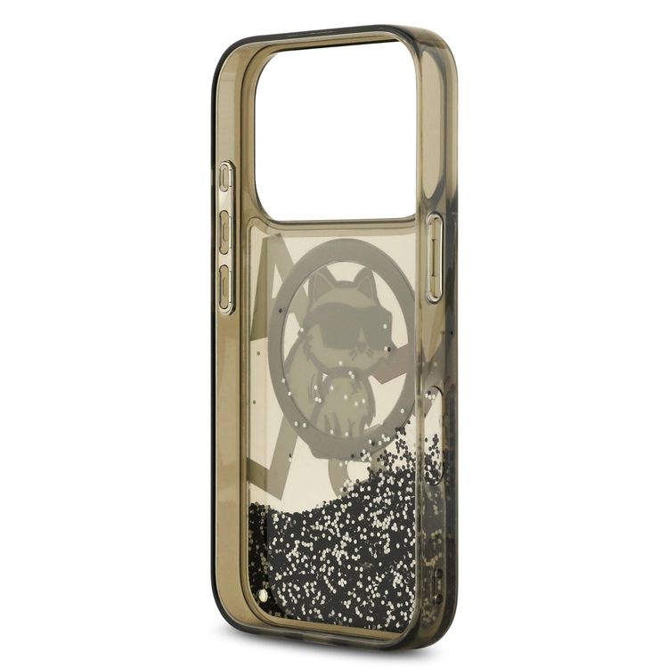 Karl Lagerfeld MagSafe Liquid Glitter Case with Scattered Choupette Logo for iPhone 17 Pro, Slim Profile, Drop Protection, Easy Snap-On, Sustainable Packaging, Comfortable Grip, Lightweight Design - Black
