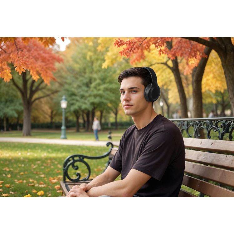  Porodo Soundtec Wireless Headphones with 400mAh Battery Capacity, 1.5 Hours Recharge Time, Up to 50 Hours Working Time, Type C Charging Port, Bluetooth V5.4 - Black