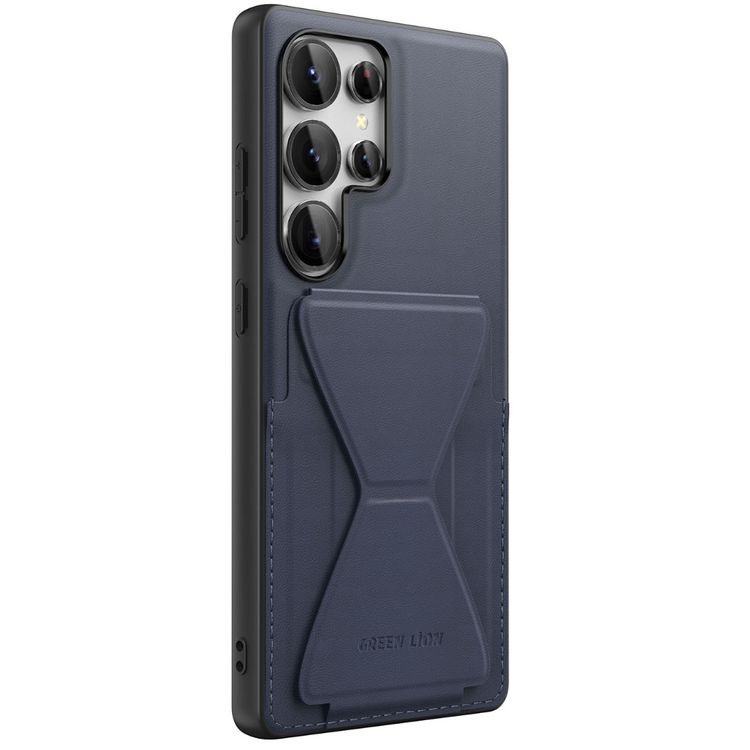 Green Lion Classio Stand Leather Case for Samsung S25 Ultra with Card Holder, Anti-Scratch, Foldable Stand, Comfortable Grip, Drop & Camera Protection - Blue