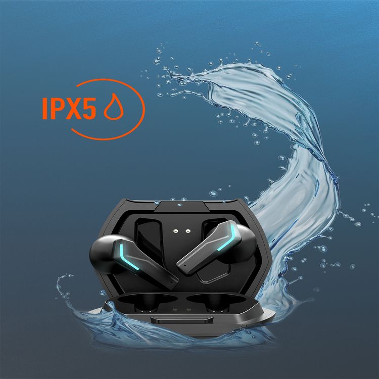 Porodo Gaming True Wireless Earbuds with Touch Controls, Dual Microphone Crisp Sound, IPX5 Water Resistant, 300 mAh Charging Case Battery, 30 mAh Earbuds Battery - Black