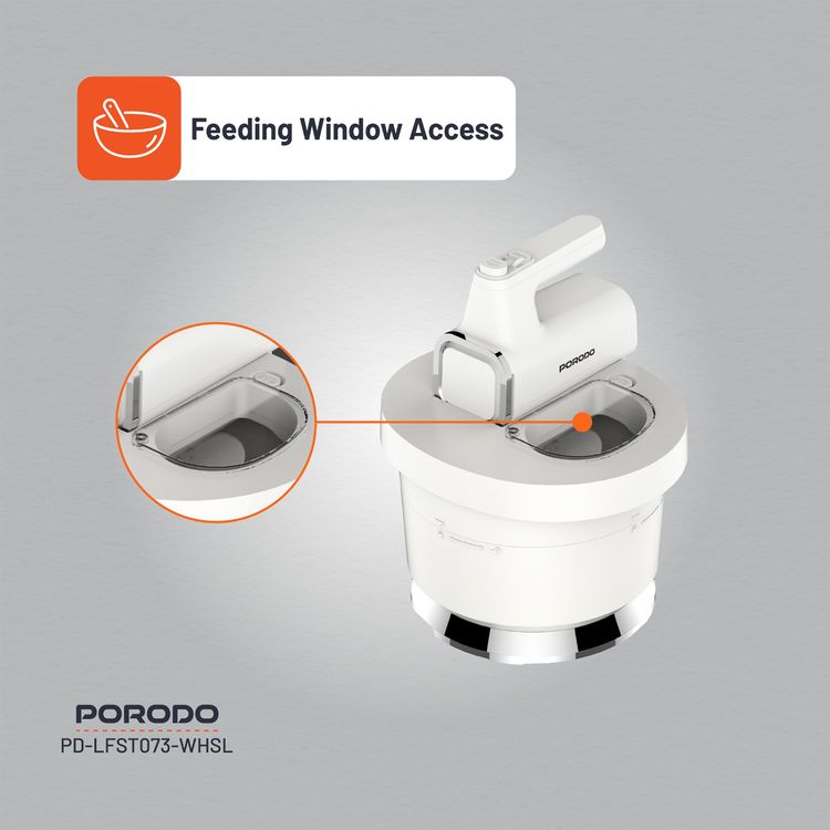 Porodo Lifestyle Spill-Proof Dual Mode Mixer, 6 Speed Settings, Easy Maintenance, Feeding Window Access, Folds Batter & Kneads Dough - White / Silver