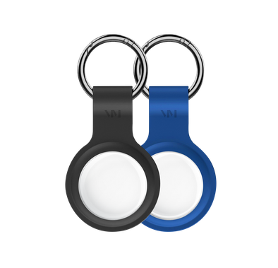 Viva Madrid Airtrax Flexo Duo Bundle Pack Silicone Case with AirTag, Scratch Protective Skin Cover, Anti-Lost Holder w/ Key Ring Suitable for AirTag Bluetooth Tracker Black & Blue