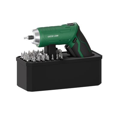 Green Lion GSD-54 Cordless Screwdriver with Multi-Angle Flexibility, 54 Pieces 25mm Magnetic Bit Set, Forward/Reverse Control, LED Work Light, 90°Adjustable Handle, All-in-One Bit Set, Type-C Charging Port, 250 RPM Max Speed - Green