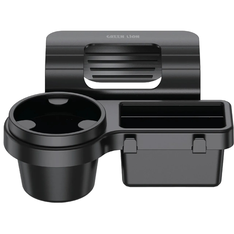 Green Lion Car Window Organizer with Stable & Secure Grip, Anti-Shake Key, Cup & Phone Holder, Storage Box, Charging Cable Slot, Safe for Car Windows, Universal Fit, Hanging Hooks, Adjustable Foam Pads, Space Saving Design - Black