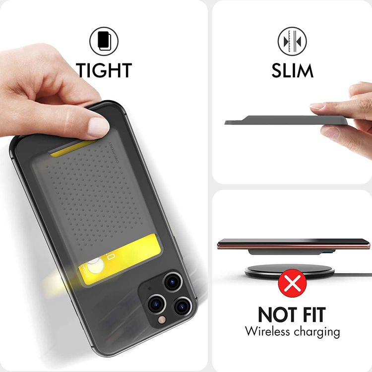 AhaStyle Silicone Card Holder for Smartphone, Phone Back Slot Silicone Wallet Pouch Card ID & Credit Card, Slim Card Holder with iPhone/Android/Samsung Galaxy Dark Gray