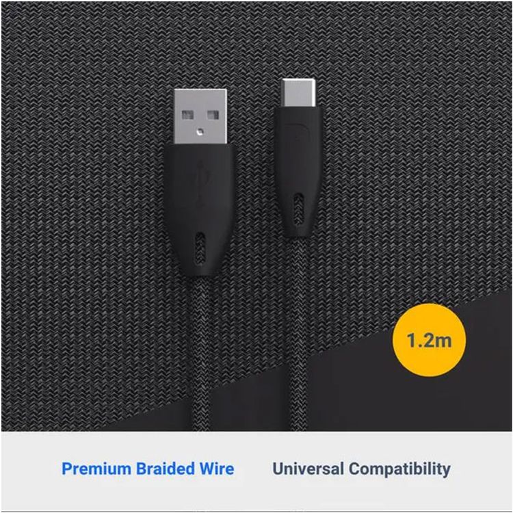 Powerology USB Type C Cable, Type C Data Cable Braided, Compatible for Samsung Galaxy, MacBook Pro, Nintendo Switch, Huawei MateBook X Pro etc (Black)
