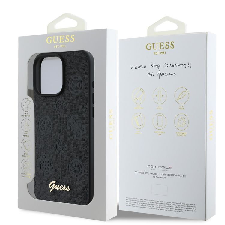 Guess Peony Hard Case for iPhone 16 Pro with Slim & Lightweight Design, Super Durable Materials, Comfortable Grip, Drop Protection - Black