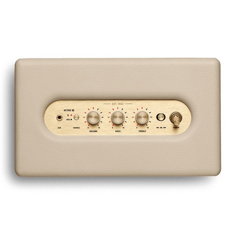 Marshall Acton III Wireless Bluetooth Stereo Speaker, 2 Hours Charging Time, 32 Hours Play Time, Fast Charge, Dust & Water Proof, USB-C Charging Port - Cream