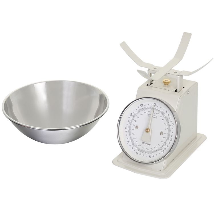 Green Lion Vintage Kitchen Scale with Stainless Steel Bowl, Tare Function, Calibrating Dial, Dishwasher-Safe Bowl, 20g Division, 5kg Capacity - Cream