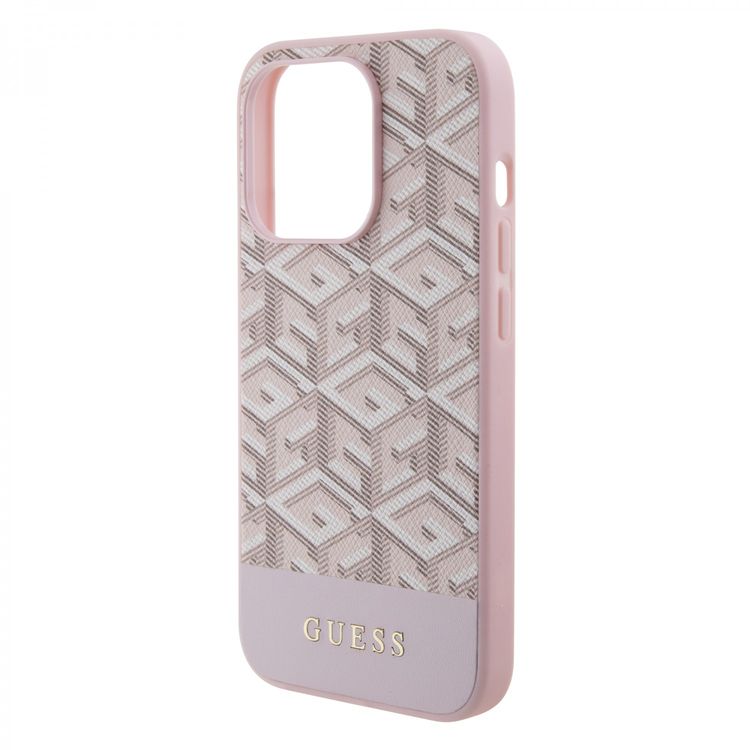 Guess Magsafe Leather Case with Gcube Stripe Pattern - Pink - iPhone 15 Pro Max