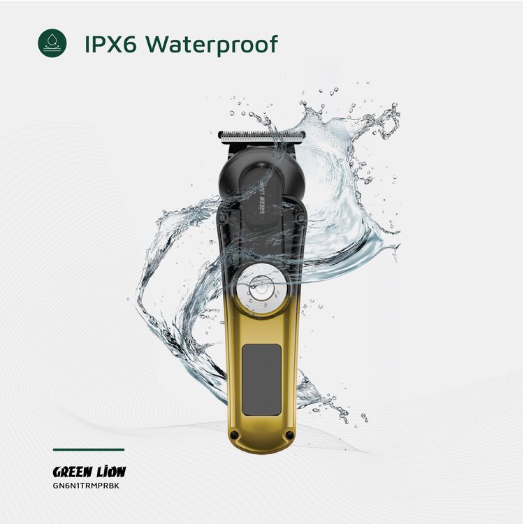 Green Lion 6-in-1 Trim Pro Grooming Kit with 3/6/9/12mm Limit Combs, Digital Display, Storage Base, Type-C Charging, 2 Speed Levels, 2 Hours Working - Black