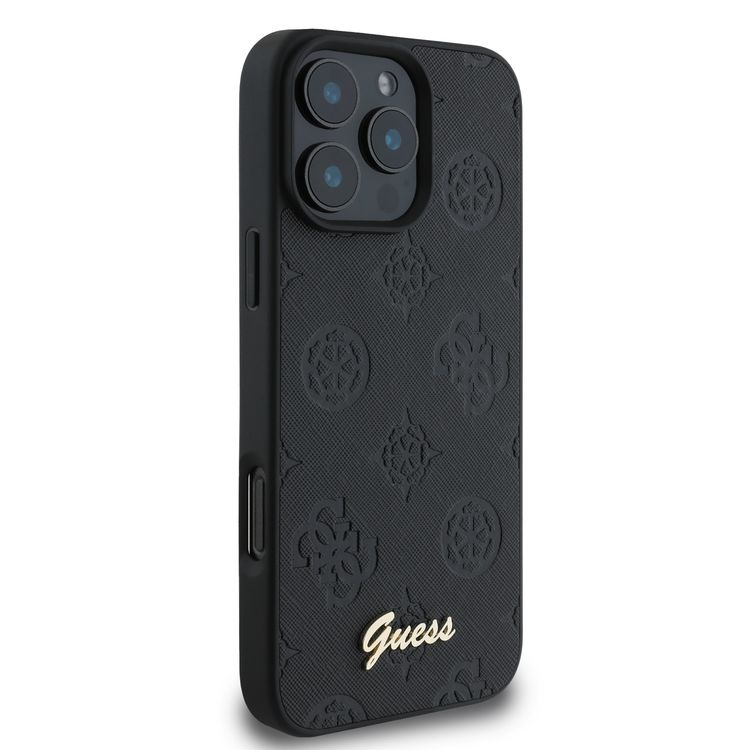 Guess Peony Hard Case for iPhone 16 Pro Max with Slim & Lightweight Design, Super Durable Materials, Comfortable Grip, Drop Protection - Black 
