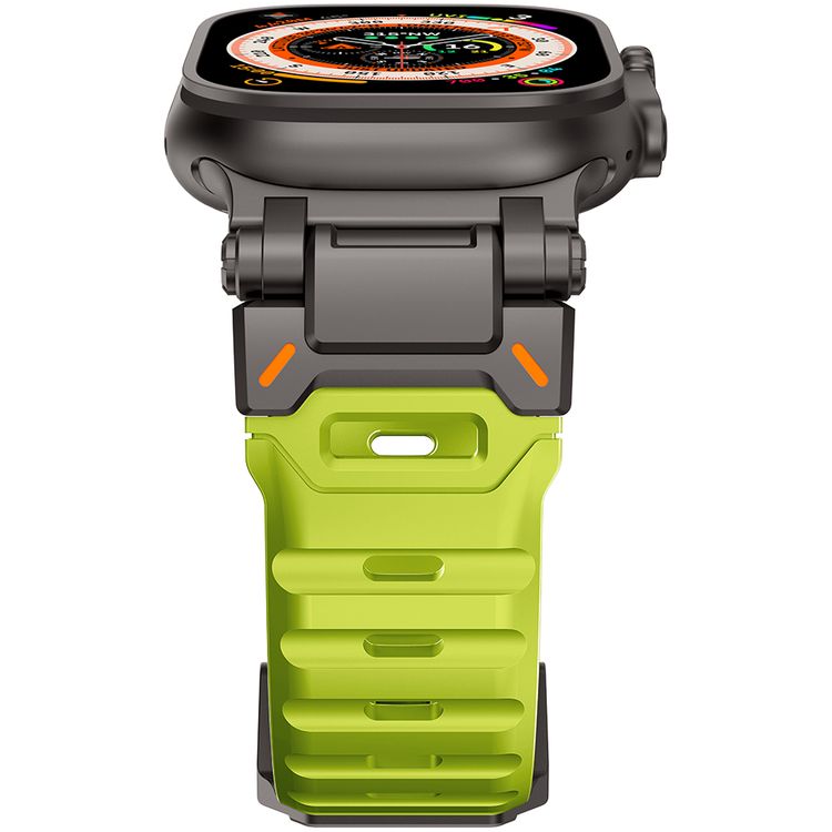 Levelo Kyoto Watch Strap, Apple Watch SE 9/8/7/6/5 (46/49mm), Fluoro Rubber & Stainless Steel Finish, Chemical Resistance, Hypoallergenic, 24/7 Wearability - Acid Green