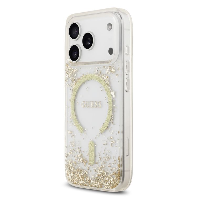 Guess MagSafe Glitter Pattern Case for iPhone 17 Pro, Drop Protection, Lightweight Design, Comfortable Grip, Sustainable Packaging, Easy Snap-On, Slim Profile - Gold