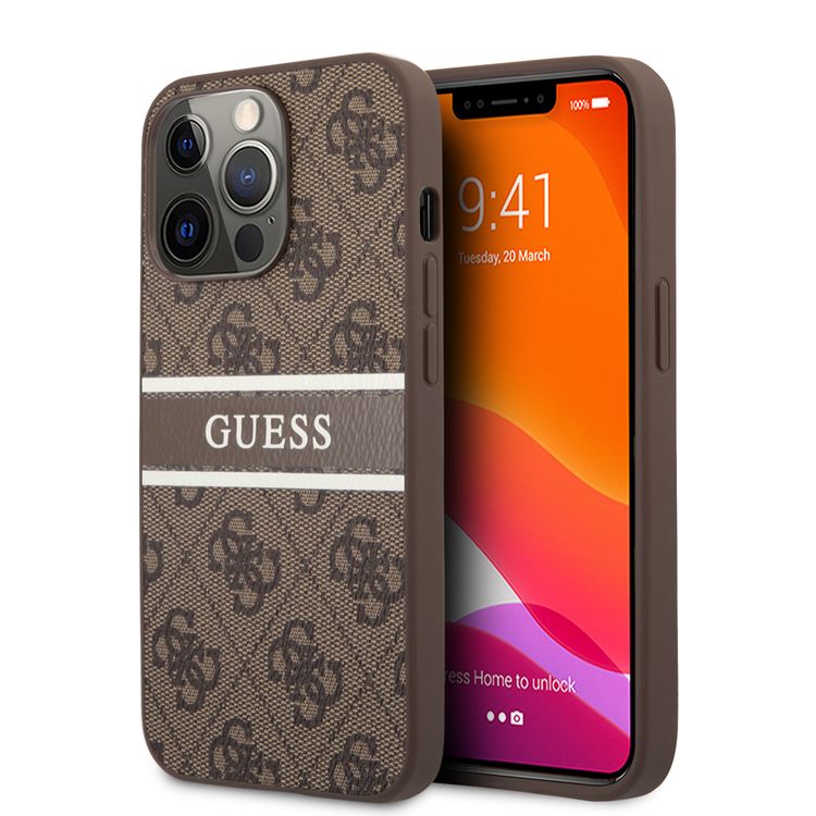 CG MOBILE Guess 4G PU Leather Case with Printed Stripe Compatible for iPhone 13 Pro (6.1") Anti-Scratch, Easy Access to All Ports, Shock Absorption