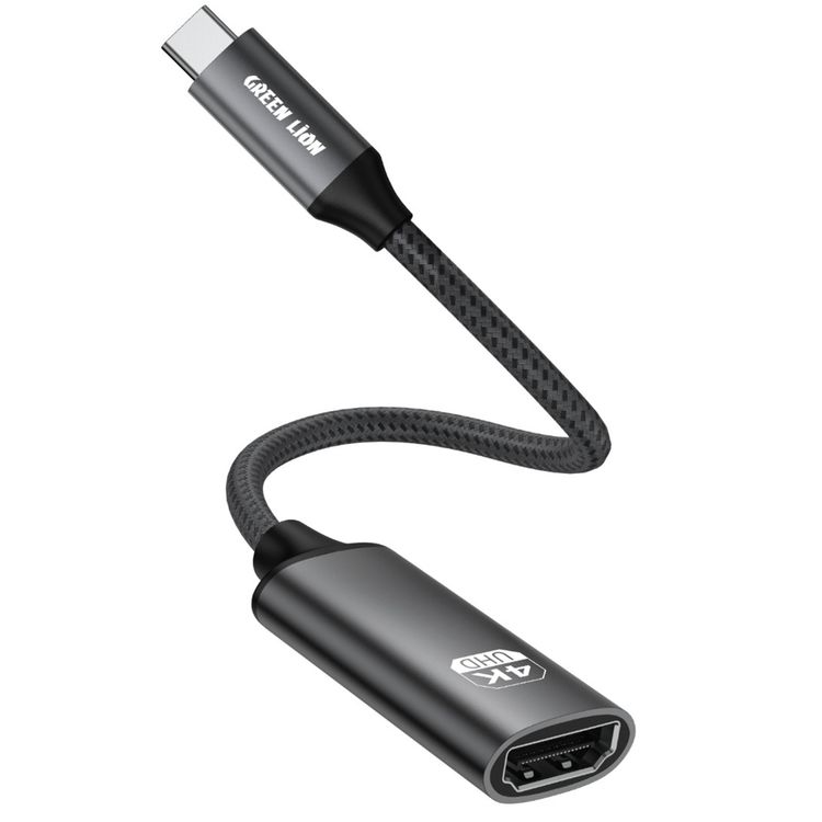 Green Lion 4K USB-C to HDMI Adapter Cable, Portable, Plug & Play, Mirror Mode, Extended Mode, Wide Compatibility, 20cm Cable Length - Black